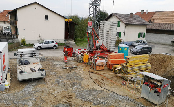 Hochbau, Baustelle, Kran, Baugerüst